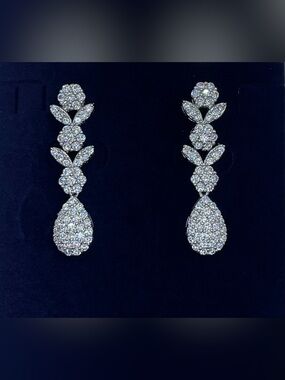 Swarovski Crystal Elements White Crystal Floral Teardrop Dangle Earrings